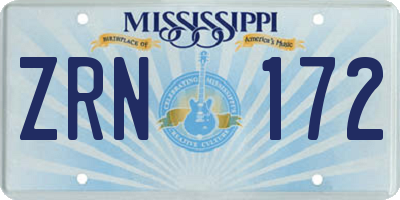 MS license plate ZRN172