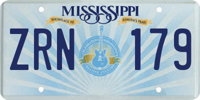 MS license plate ZRN179