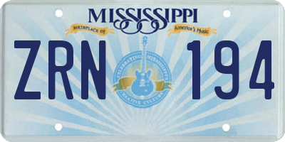 MS license plate ZRN194