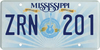 MS license plate ZRN201