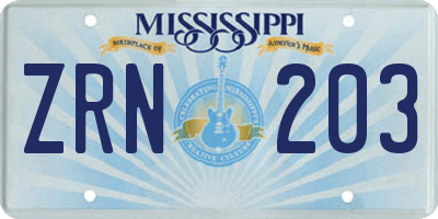MS license plate ZRN203