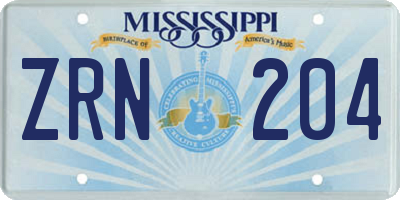 MS license plate ZRN204