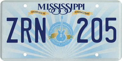 MS license plate ZRN205