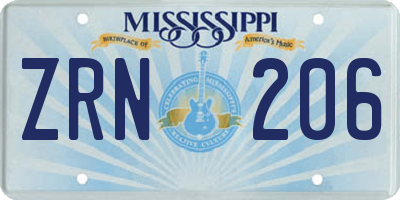 MS license plate ZRN206