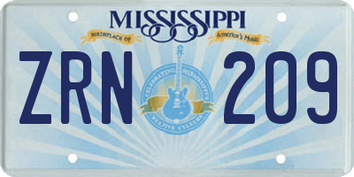 MS license plate ZRN209