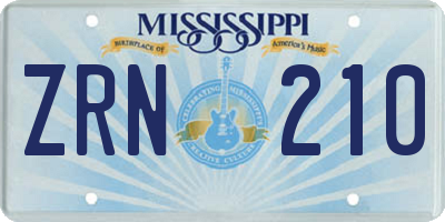 MS license plate ZRN210