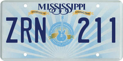 MS license plate ZRN211