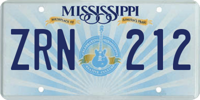 MS license plate ZRN212
