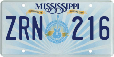 MS license plate ZRN216