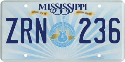 MS license plate ZRN236