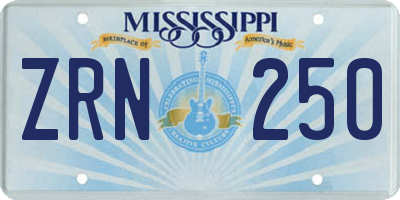 MS license plate ZRN250