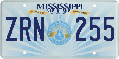 MS license plate ZRN255