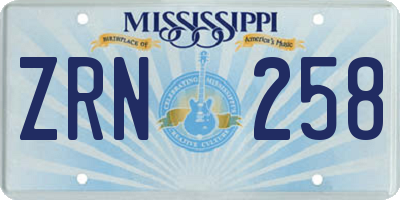 MS license plate ZRN258