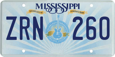 MS license plate ZRN260