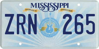 MS license plate ZRN265
