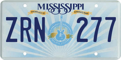 MS license plate ZRN277
