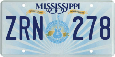 MS license plate ZRN278