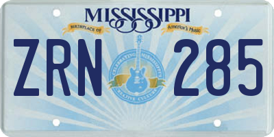 MS license plate ZRN285