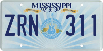 MS license plate ZRN311