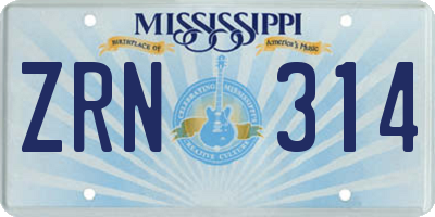 MS license plate ZRN314
