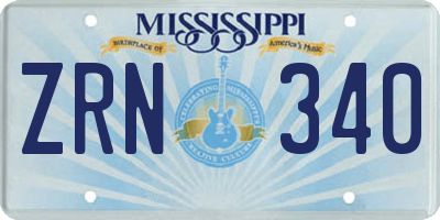 MS license plate ZRN340