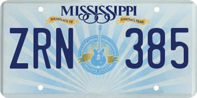 MS license plate ZRN385