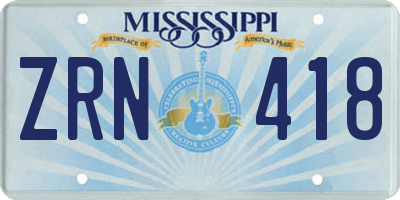 MS license plate ZRN418