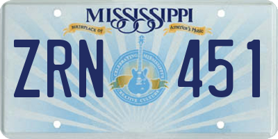 MS license plate ZRN451
