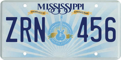 MS license plate ZRN456