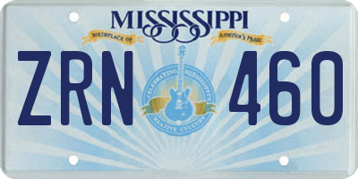 MS license plate ZRN460