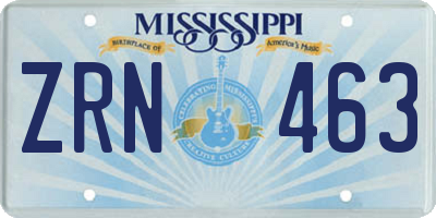 MS license plate ZRN463