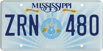 MS license plate ZRN480