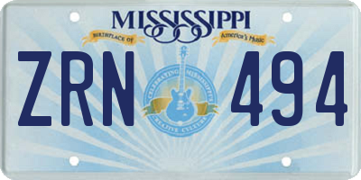 MS license plate ZRN494