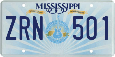 MS license plate ZRN501
