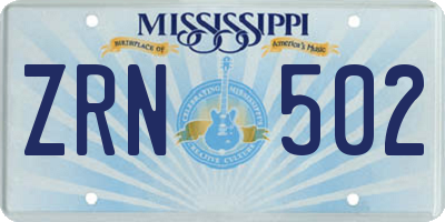 MS license plate ZRN502