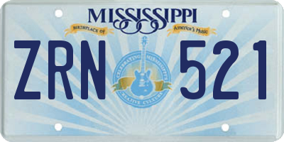 MS license plate ZRN521