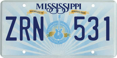 MS license plate ZRN531