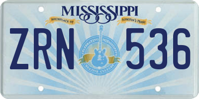 MS license plate ZRN536