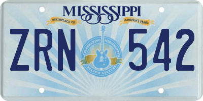 MS license plate ZRN542