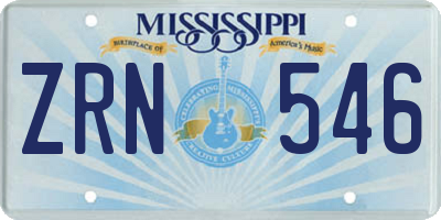 MS license plate ZRN546