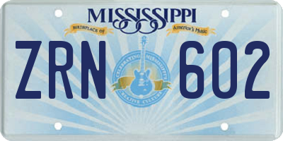 MS license plate ZRN602