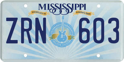 MS license plate ZRN603