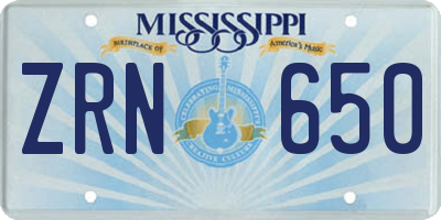 MS license plate ZRN650