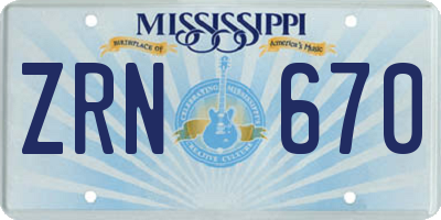 MS license plate ZRN670