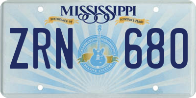 MS license plate ZRN680