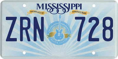 MS license plate ZRN728