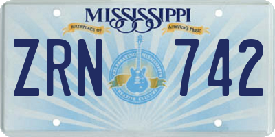 MS license plate ZRN742