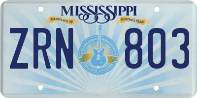 MS license plate ZRN803