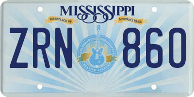 MS license plate ZRN860
