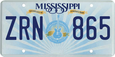 MS license plate ZRN865